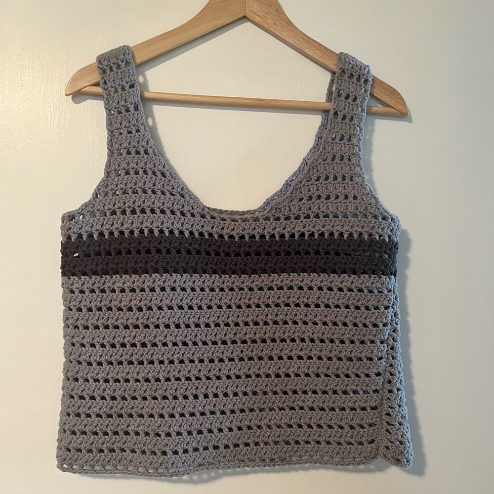 Dusty blue and dark blue handmade crochet tank top